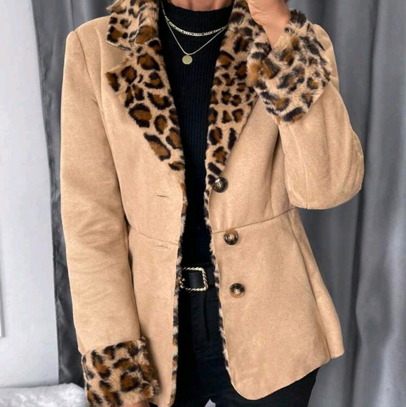 Jackets & Blazers - Clasic Women's Leopard Print Fleece Lined Zip Front Warm Winter Jacket Winter